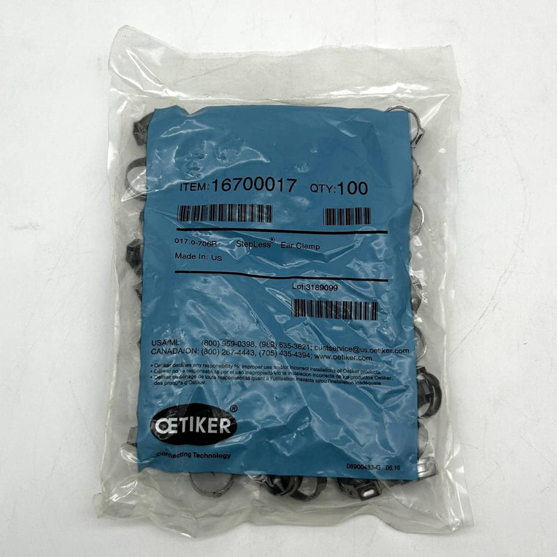 Oetiker 16700017 Stepless Ear Clamp 15.7-706R Stainless Steel Package of 100