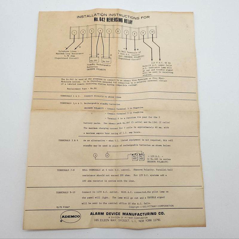 Ademco No 642 Fire Mini Modularm Reversing Relay 115 VAC 12.5" x 7.5" x 3.5" NOS 12