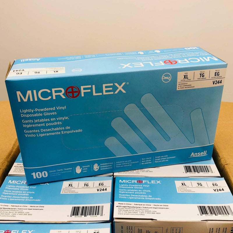 Microflex V244 Disposable Vinyl Glove XL Lightly Powdered Non Sterile 1000/Case 1