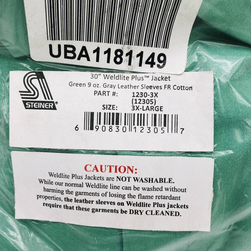 Steiner 12305 Welding Jacket 3XL 30" Weldlite Plus Green 9oz Grey Leather Sleeve 2