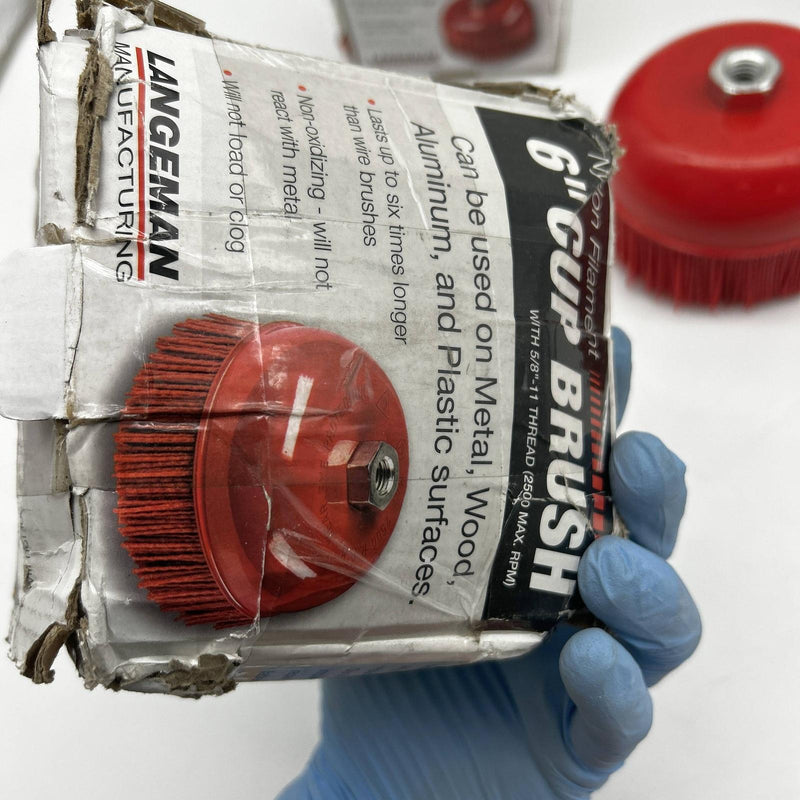 Langeman Cup Brush 6inch Nylon Filament 5/8-11 Thread 2500 Max RPM Lot of 3 2