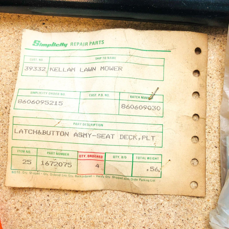 Simplicity 1672075 Latch Button Assembly Seat Deck OEM New Old Stock NOS 3