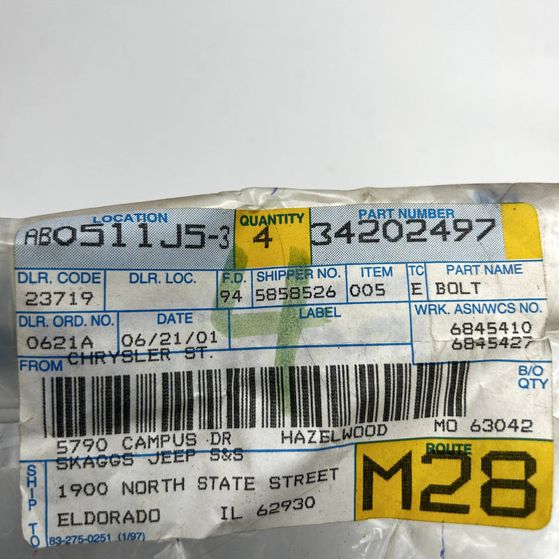 Mopar 34202497 Bolt for Plate Converter Crankshaft 1ct OEM NOS Loose No Pkg