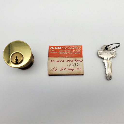 Ilco Mortise Cylinder Lock 1-1/4" Bright Brass 02 6112 67 Keyway NOS 2