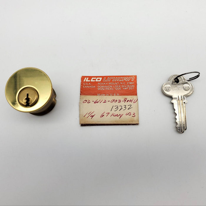 Ilco Mortise Cylinder Lock 1-1/4" Bright Brass 02 6112 67 Keyway NOS 2