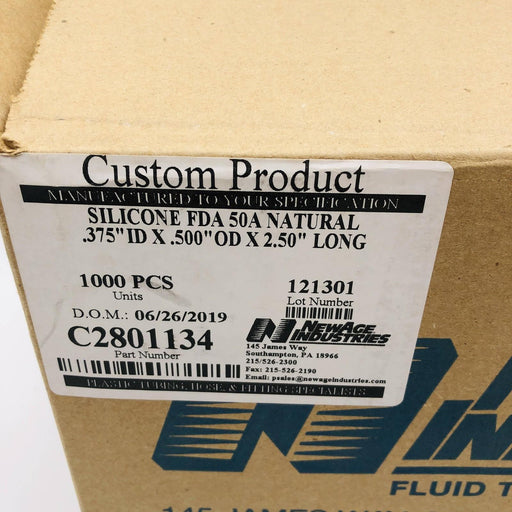 New Age C2801134 Silicone Tubing Precut 2.5in .375in IDX.5in OD FDA 50A 1000pcs 2