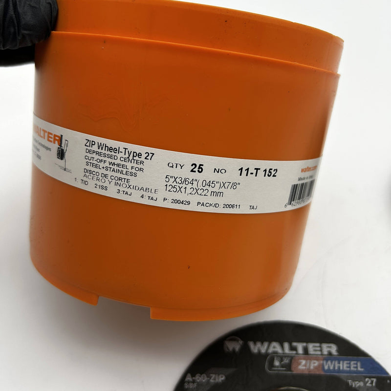Walter 11-T-152 Cut-Off Wheel 5" x 3/64" x 7/8" Type 27 Zipcut A-60-Zip 25pk