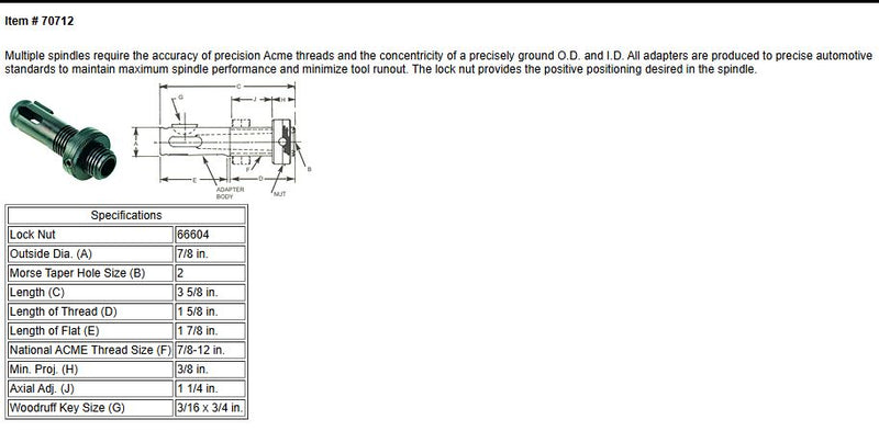 Collis 7/8"-12 2MT Morse Taper Adapter Assembly 7/8" OD 1-5/8" Thread 70712 2