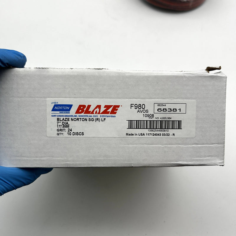 Norton Blaze 66254468381 Fiber Disc 7" AVOS 24 Grit Locking Speed-Lok 10pk