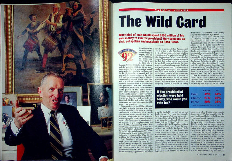 Newsweek Magazine April 27 1992 Ross Perot for President Abortion Roe v Wade 4