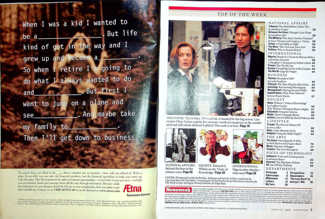 Newsweek Magazine June 22 1998 The X Files Movie David Duchovny Gillian Anderson 3