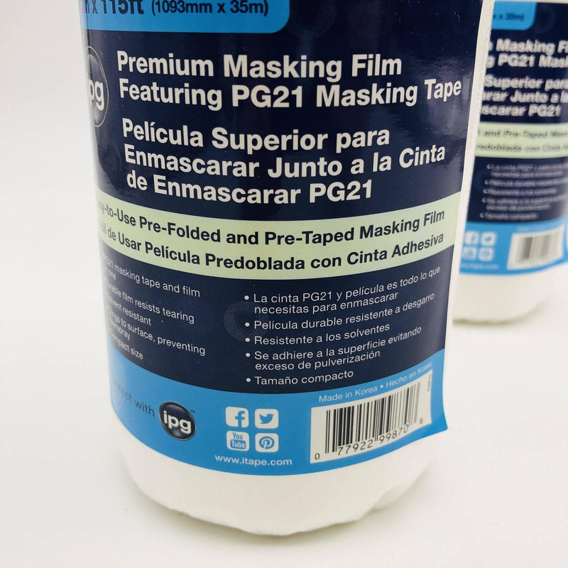 Pre-Taped Masking Film 43" X 115' Clear Intertape IPG 99870 PTHMF w/PG21 2 Rolls 3