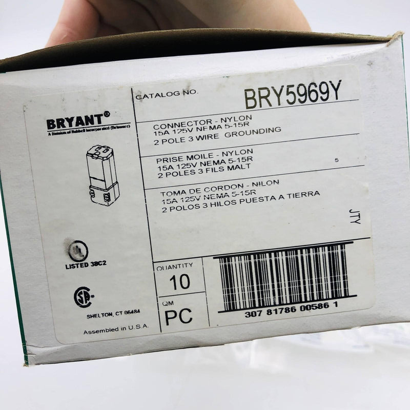 Bryant BRY5969Y Nylon Connector 15A 125V NFMA 5-15R 2 Pole 3 Wire Grounding 10pk 2