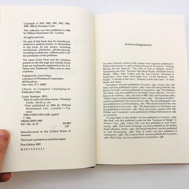 Pack of Cards Penelope Lively Hardcover 1989 1st Ed/Print Life Relationships 8