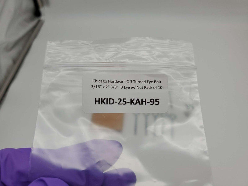 Chicago Hardware C-3 Turned Eye Bolt 3/16" x 2" 3/8" ID Eye w/ Nut Pack of 10 5