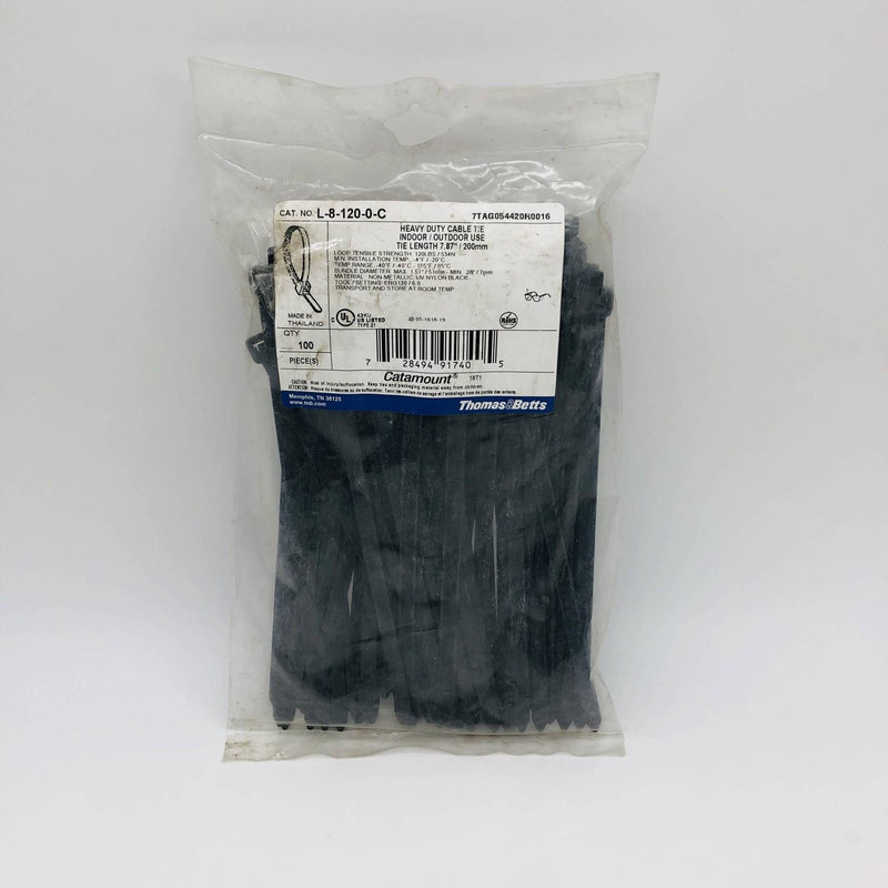Thomas & Betts L-8-120-0-C Cable Ties 8" Length UV Resistant Black Nylon 100pk 7