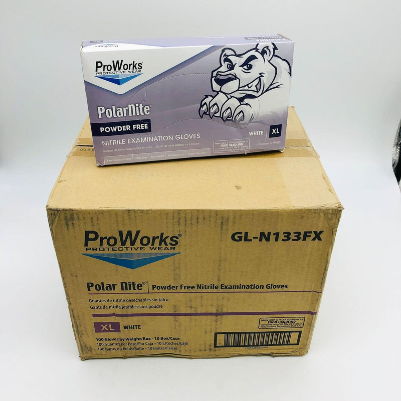 ProWorks Polar Nite GL-N133FX Nitrile Gloves XLG PF 4 Mil White Case 10/100 DMGD 8