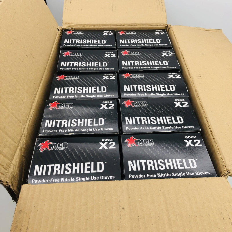 MCR 6062 Nitrile Gloves 2XL NitriShield Stealth 6 mil Pwdr Free Blck 10 box/case 3