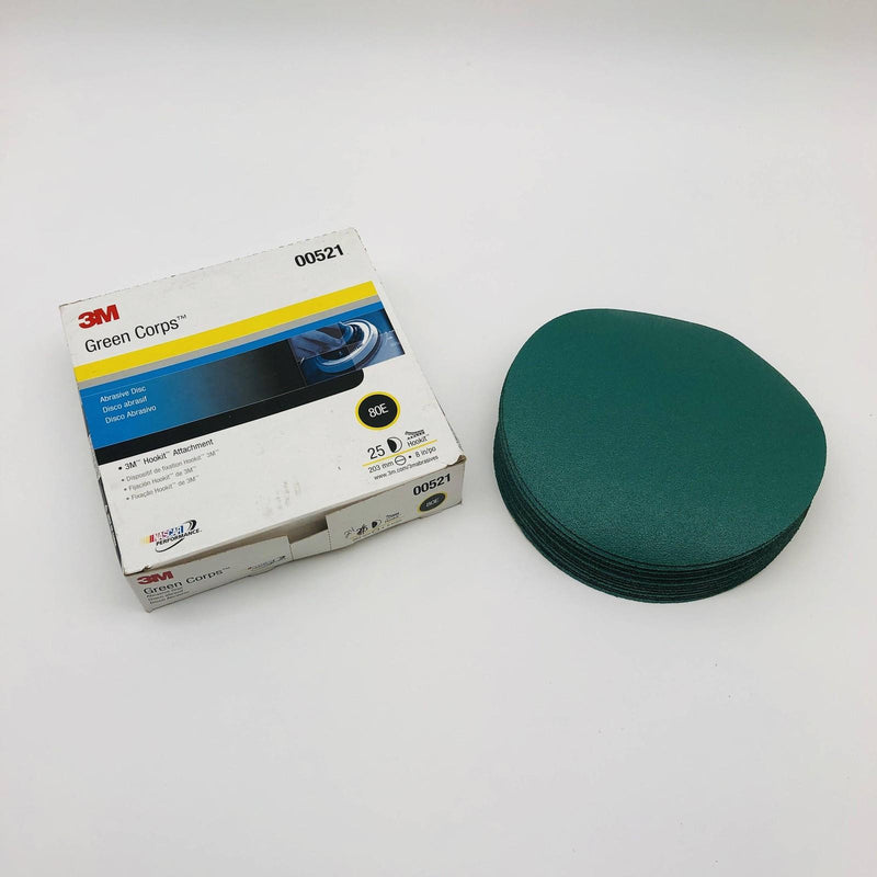 3M 00521 Abrasive Sanding Disc Green Corps 8in Hookit 80E Medium Pack of 24 7