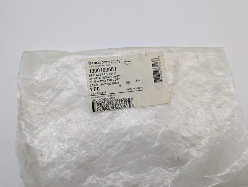 Brad Connectivity 1300100681 Sensor Cable 4-Pin M 90 Deg to 4-Pin F Straight 6ft 4