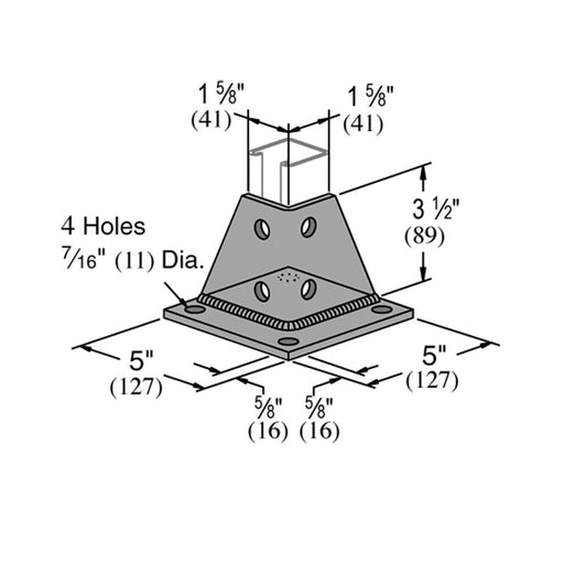 Unistrut P1887 Corner Post Bases 5" x 5" Base 1-5/8" Channel Width Pack of 4 2