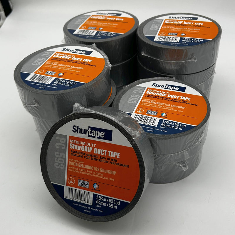 Shurtape PC593 Duct Tape Silver 48MM X 55m 8 Mil General Purpose 152303 12 Rolls
