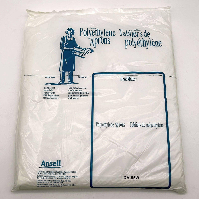 Ansell 56-210-55 Disposable Apron 28in Wide x 55 Long Polyethylene White 100/Bag