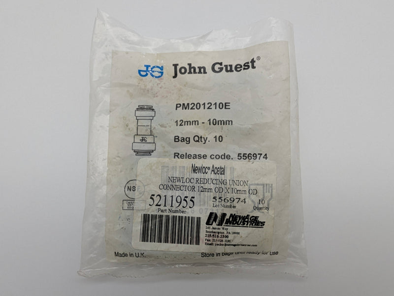 John Guest PM201210E 12mm to 10mm Reducing Union Push-On Fittings Pack of 10 5