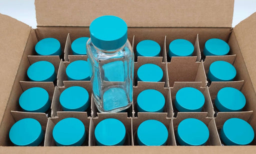 Qorpak 4oz French Square Glass Bottles Type 3 Green F217 Lid GLC-01311 Box of 24 1