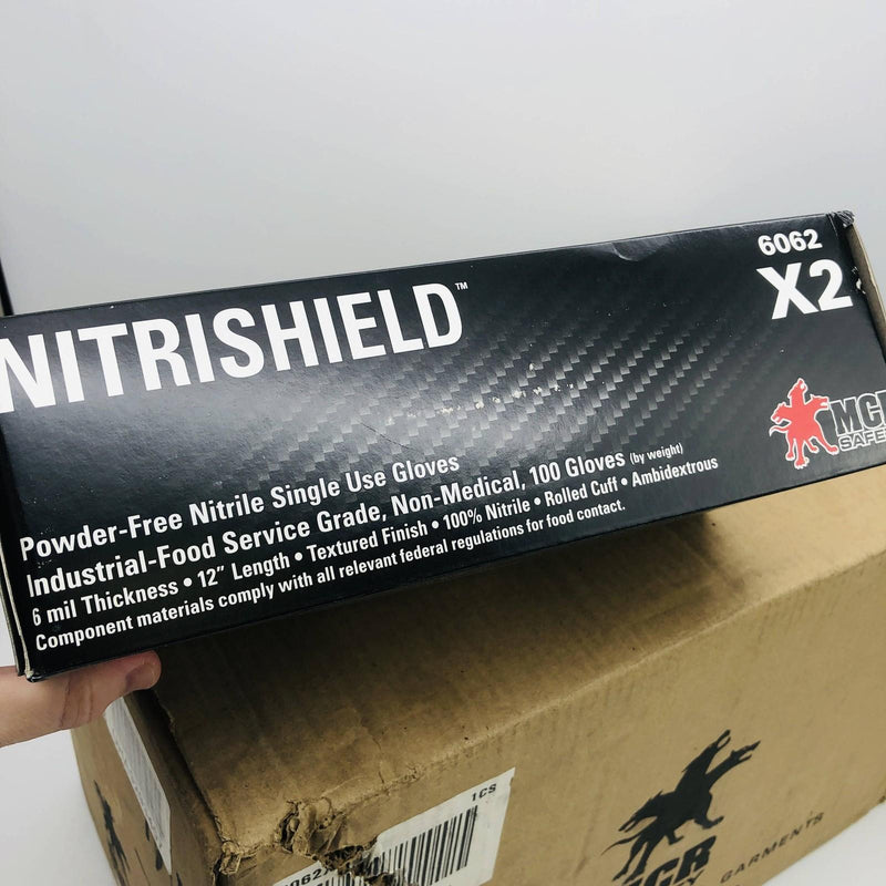 MCR 6062 Nitrile Gloves 2XL NitriShield Stealth 6 mil Pwdr Free Blck 10 box/case 4