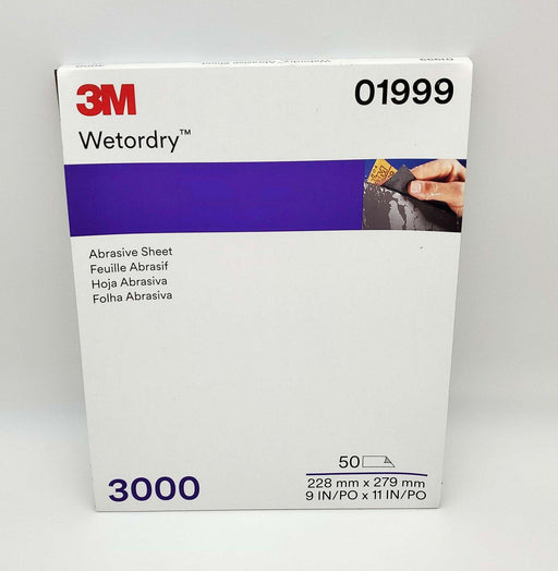3M Wetordry Sanding Sheets 3000 Grit 9" x 11" PN 01999 Pack of 50 Sheets 1
