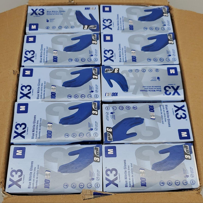 Ammex X3 Nitrile Gloves Size Medium Powder Free Textured 3 Mil Case Of 1000 4