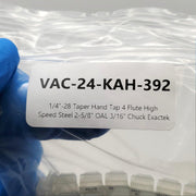 1/4"-28 Taper Hand Tap 4 Flute High Speed Steel 2-5/8" OAL 3/16" Chuck Exactek 6