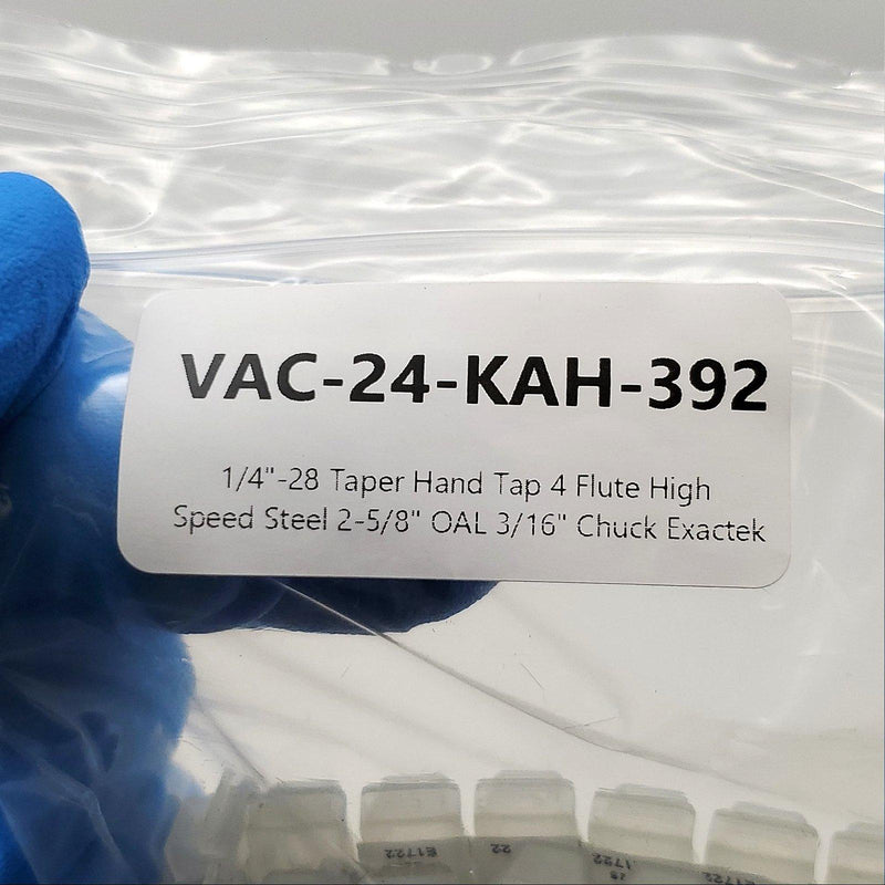 1/4"-28 Taper Hand Tap 4 Flute High Speed Steel 2-5/8" OAL 3/16" Chuck Exactek 6