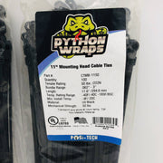 200 Cable Wire Wrap Zip Ties 11" 50lb UV Blk Mounting Head Hole Python CTMB-1150 2