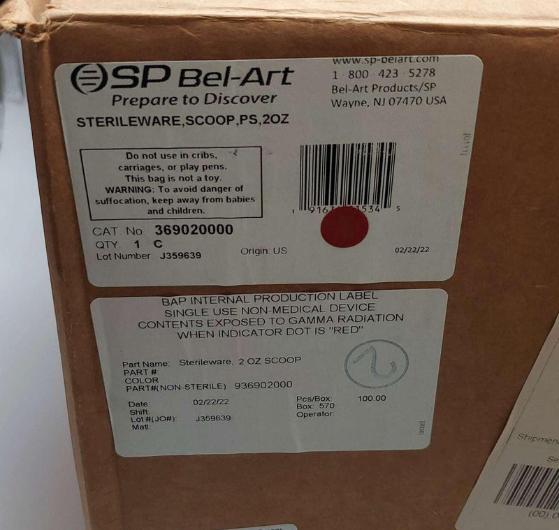 SP Bel-Art Sterile Sampling Scoops 60ML / 2 OZ Individually Wrapped Box of 100 4