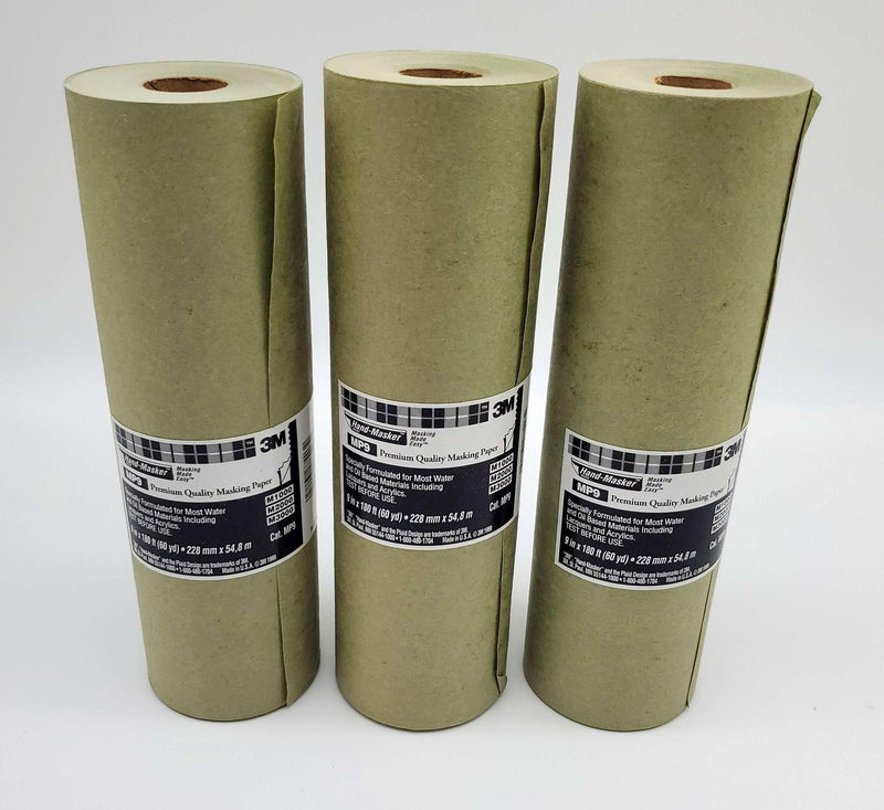 3M Hand Masking Paper 9" x 60 Yards Premium Quality MP9 Pack of 3 Rolls 1