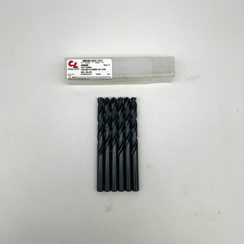 6pk Chicago-Latrobe 45885 Jobber Drill Bit Heavy Duty Black Oxide 150ASP 9.00mm