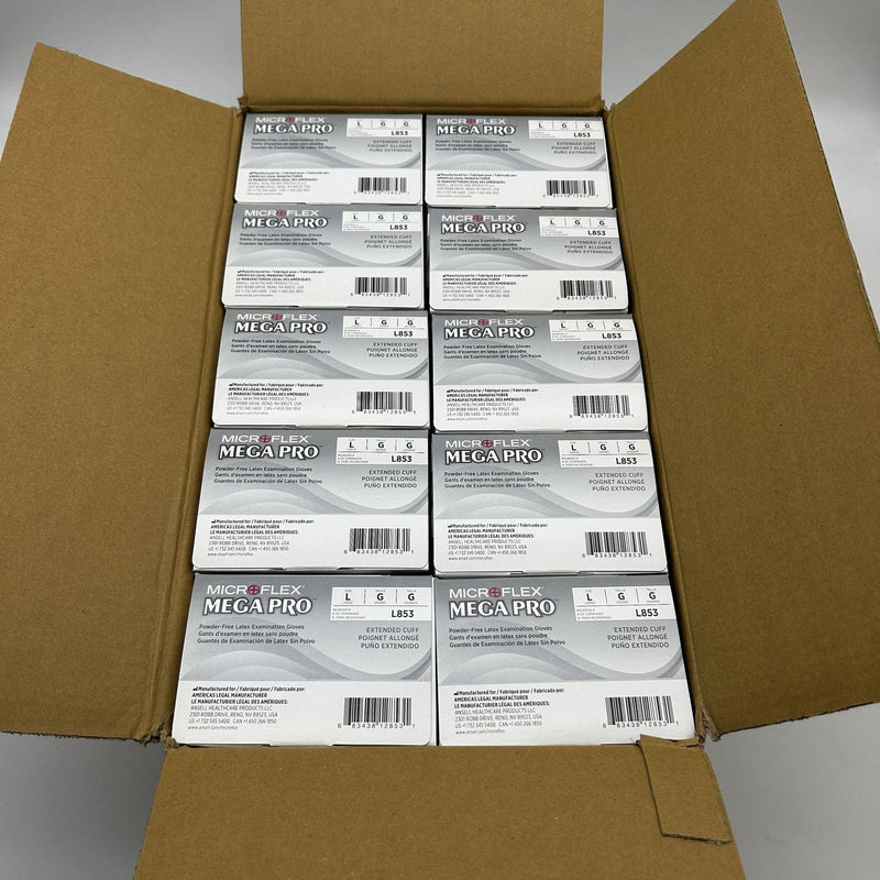 Microflex MegaPro L853 Disposable Glove Large PF Latex Blue 15mil 12in 500/Case 6