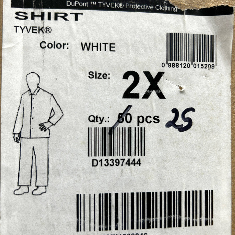 Dupont Tyvek 400 Disposable Shirt White 2XL Snap Open Cuff TY303SWH2X005000 PK25