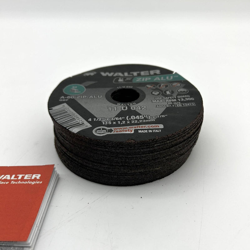 Walter 11U042 Cut Off Zip Wheel 4-1/2 x 3/64 x 7/8 Type 1 AO 60 Grit 25pk 6