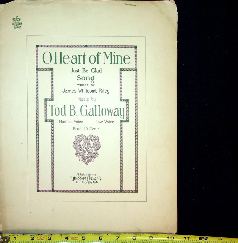 1910 O Heart Of Mine Vintage Sheet Music Large James Whitcomb Riley Galloway 3