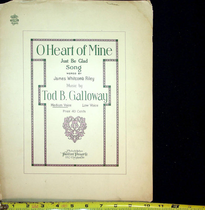 1910 O Heart Of Mine Vintage Sheet Music Large James Whitcomb Riley Galloway 3