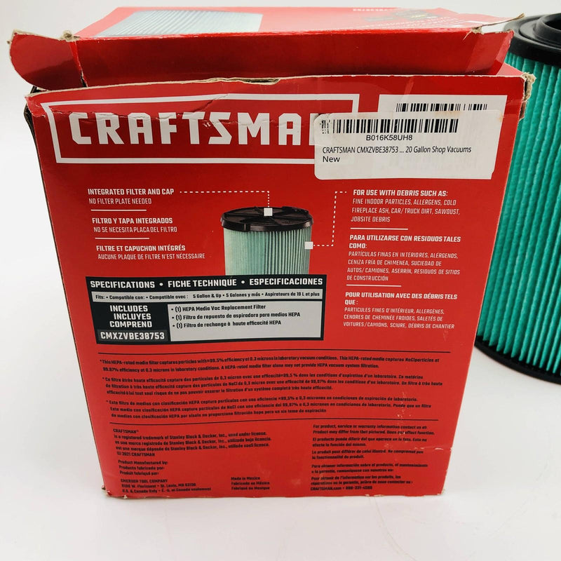 Craftsman CMXZVBE38753 Replacement Vacuum Filter Genuine HEPA Media Wet Dry Vac 2