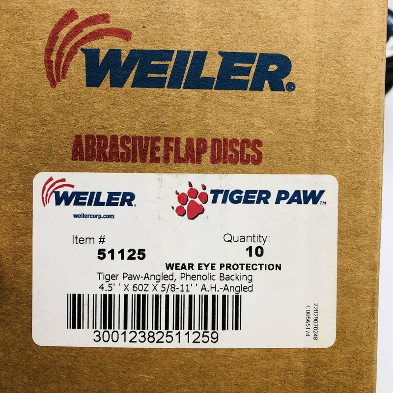 Weiler 51125 Flap Disc 4-1/2 Tiger Paw 60Z Grit 5/8-11 Arbor Hole Angled 10pk 2