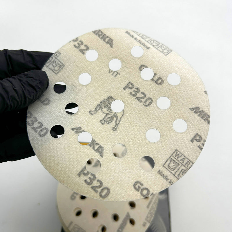 Mirka Gold 23-647-320 Sanding Disc 5" Grip Back Hook Loop 17 Hole 320 Grit 50/PK
