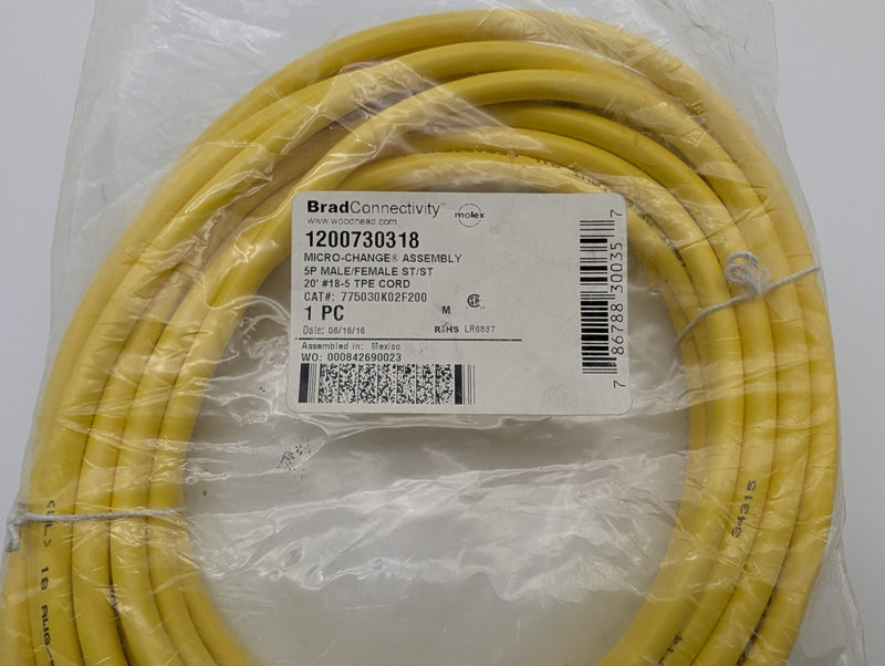 Brad Connectivity 1200730318 Micro-Change Cable 5 Pin Male to Female 20 Feet