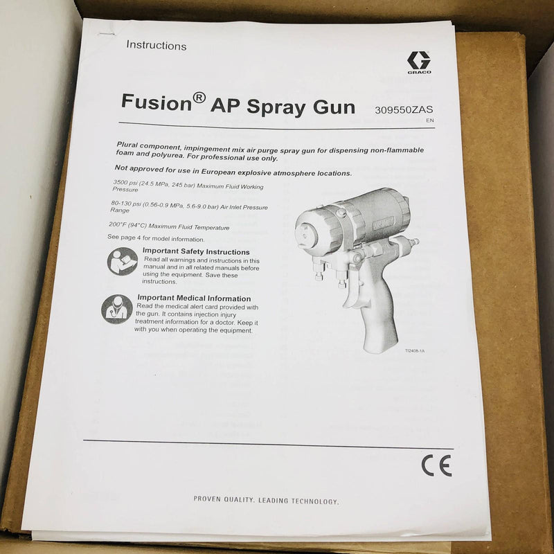 Graco 246100 Fusion Air Purge Spray Gun Round 00 Mix Chamber .029in Orifice Size 3