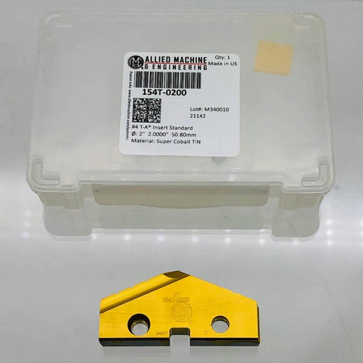 Allied Machine 154T-0200 Spade Drill Insert 4 Series T-A Std Super Cobalt TiN 1