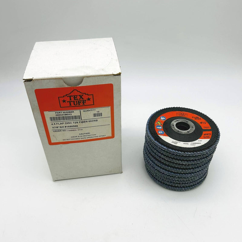 Tex Tuff 96043 Flap Disc 4-1/2in x 7/8in AH T29 60ZRB Angle Grinding Pk of 10 1